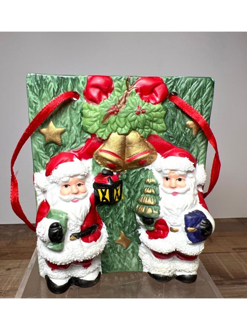 Santa Claus Ceramic Christmas-Themed Container With Red Ribbon Hand